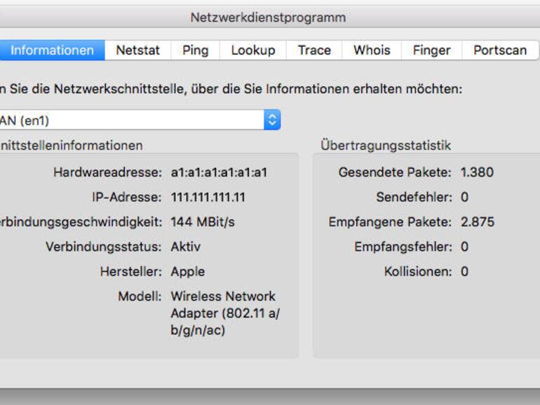 Das Netzwerkdienstprogramm gibt genaue Auskunft über die Verbindungsgeschwindigkeit des WLANs.