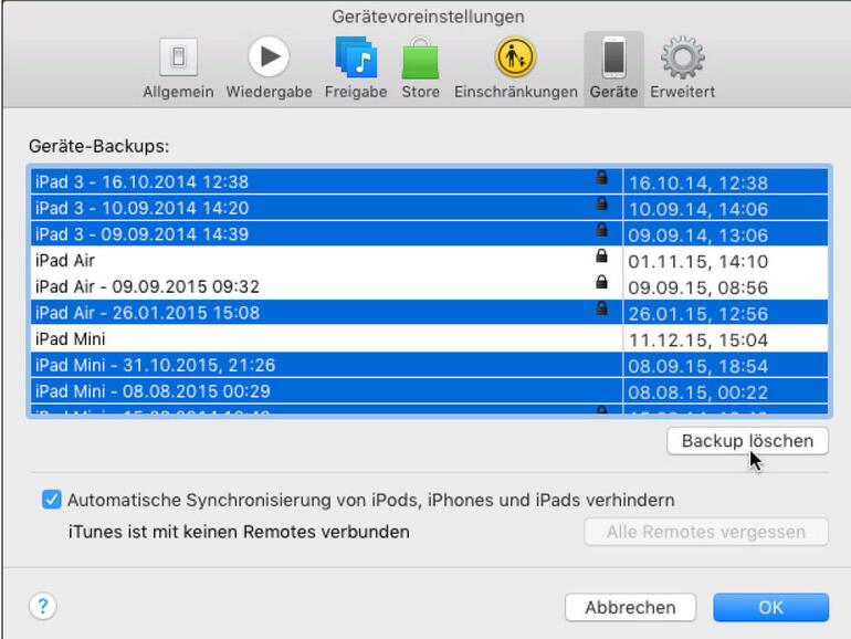 Durch das Löschen alter Backups von iOS-Geräten kannst du ebenfalls viel Platz sparen.