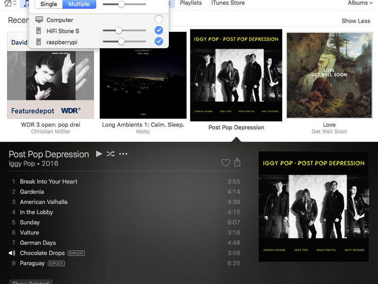 Mit dem Paket shairport kann der Raspberry Pi als AirPlay-Empfänger eingesetzt werden. Das geht auch drahtlos und läuft zuverlässig mit neusten Versionen von iOS und OS X.