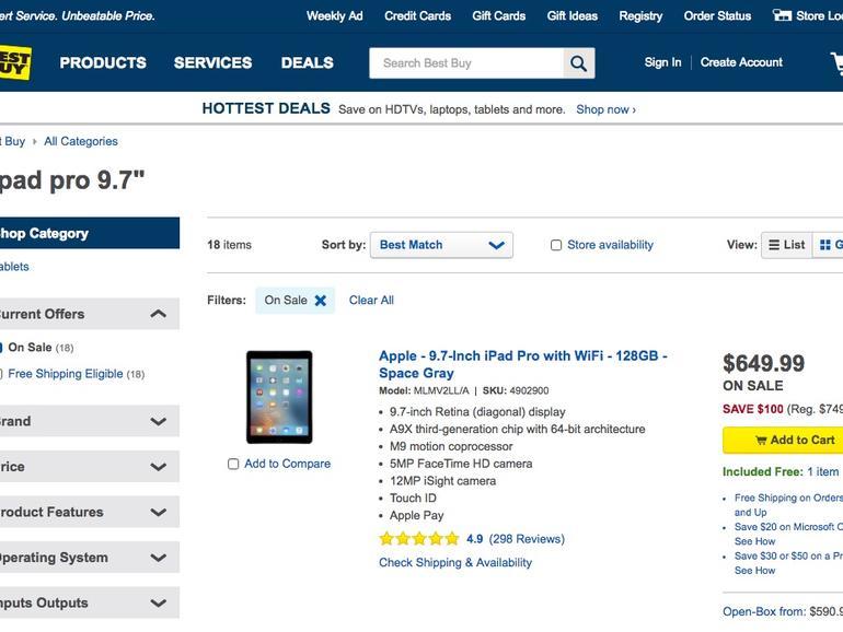 Screenshot zeigt iPad Pro mit Rabatt im Online-Shop.