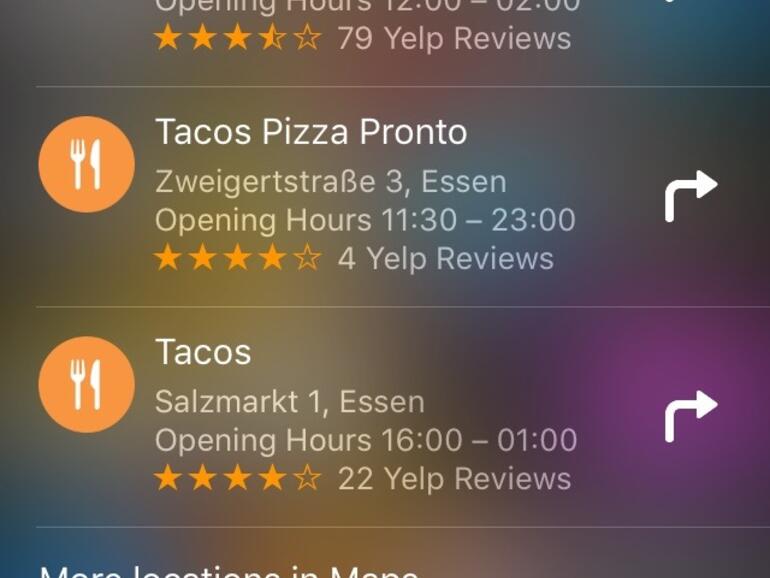 Suche mit Taco-Emoji unter iOS, mit Englisch als Systemsprache.