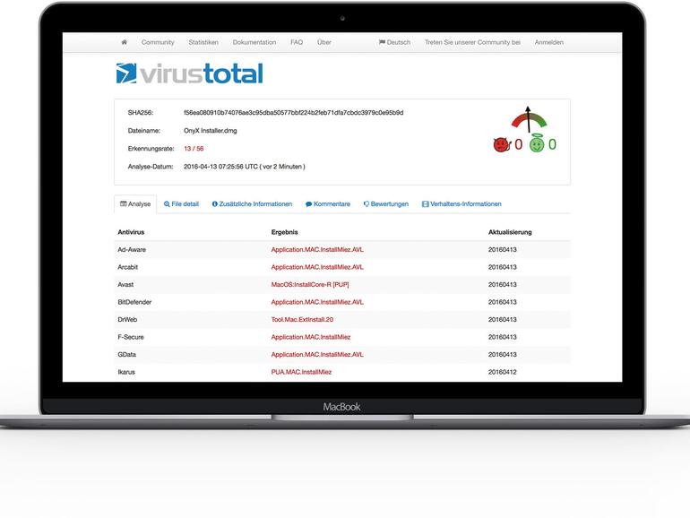 Virustotal ist ein Webdienst, der verdächtige Dateien überprüft. Die Installer von Download-Seiten stufen allerdings nur wenige Scanner als Malware ein.