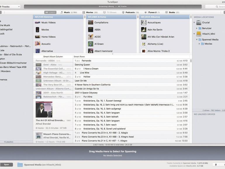 Mit Hilfe von Tunespan verschiebt man Alben und Videos auf ein externes Medium und kann so Platz sparen.