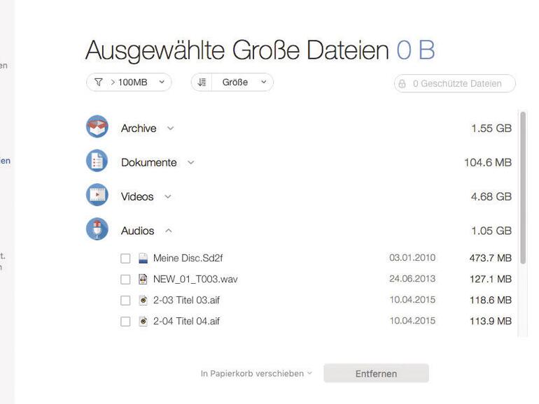 Tools wie Dr Cleaner bieten komfortable Optionen wie eine Auflistung großer Dateien. Mit dieser Methode löscht man aber schnell die falsche Datei.