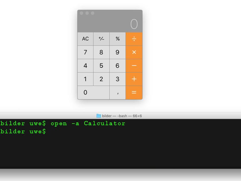 Programme können ohne Pfadangabe mit dem Befehl „open“ gestartet werden.