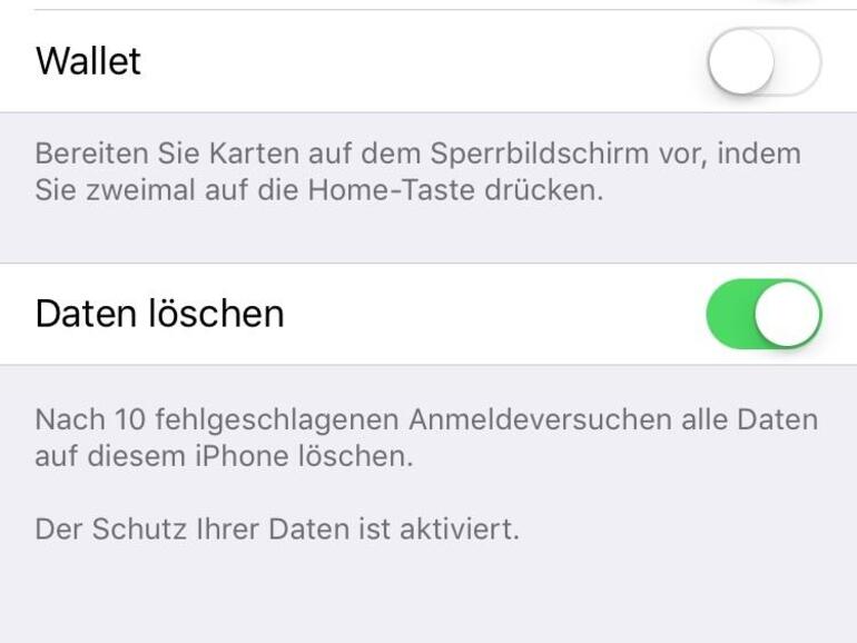 Aktiviert man „Daten löschen“, wird das iPhone nach zehn fehlgeschlagenen Code-Eingaben unbrauchbar.