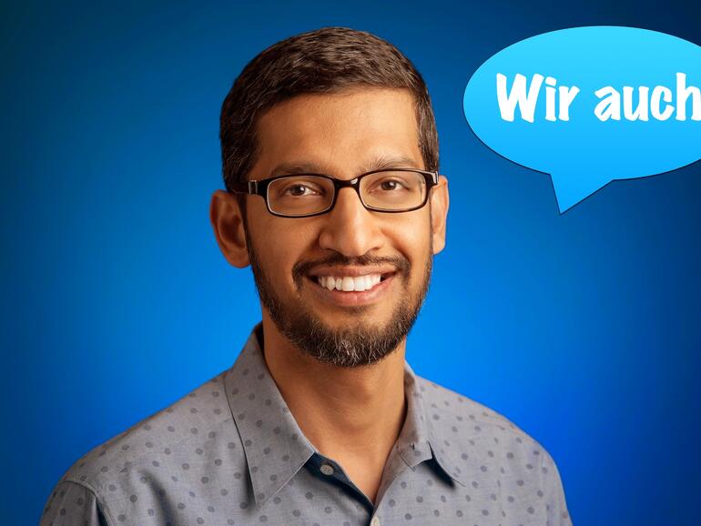 Montage: Sundar Pichai steht Google und Android vor. Der Play Store wird die gleiche Umsatzbeteiligungsänderung anbieten wie Apple.