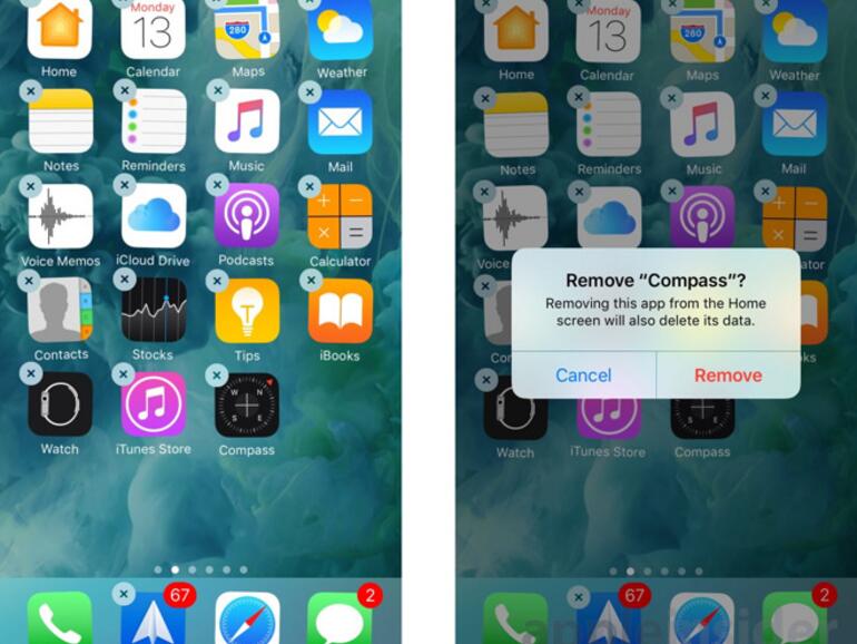 Apple-Apps Löschen unter iOS 10.