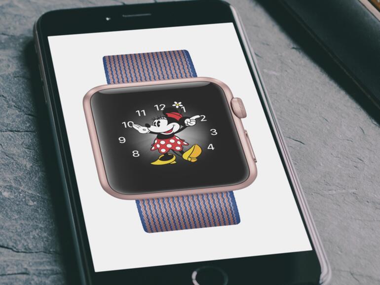 Montage: Minnie Maus auf Apple Watch auf iPhone