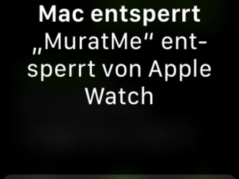 Screenshot zeigt: Apple Watch hat gerade den Mac entsperrt.