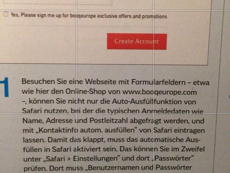 Um den Text gut lesen zu können, sollten Sie die Kamera halbwegs senkrecht darüberhalten.