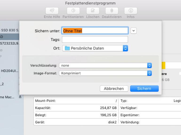 Geben Sie den Befehl, ein Image von einem Ordner anzulegen, erscheint im Sicherungsdialog die Verschlüsselungsoption.