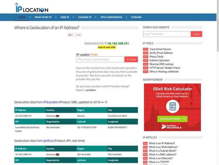Webdienste wie etwa www.iplocation.net zeigen Ihre im Internet sichtbare IP-Adresse an.