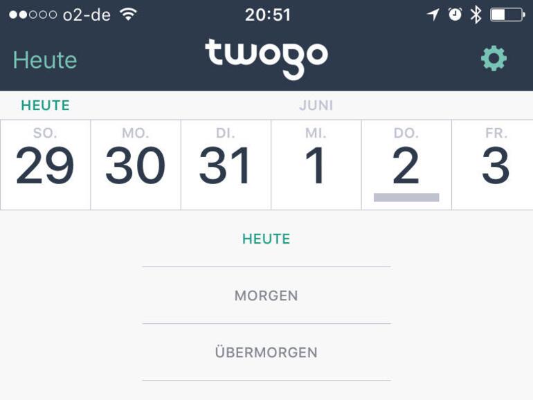 In der App von TwoGo regiert Sachlichkeit. Sie beschränkt sich optisch und funktional auf das Wesentliche. Alle Fahrten werden in einer kalenderartigen Liste gesammelt.