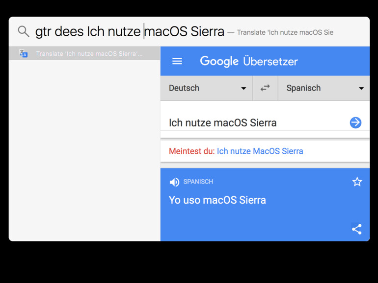 Screenshot zeigt Flashlight mit Google-Translate-Plug-in im Einsatz