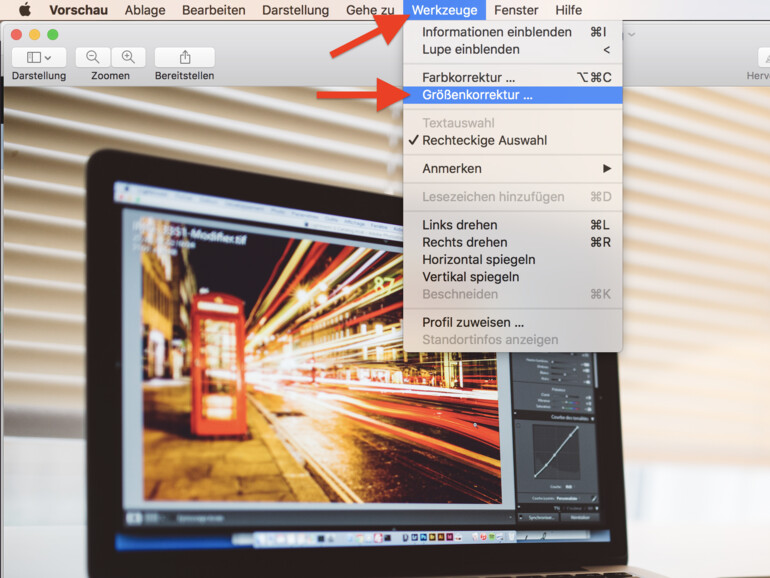 Klicken Sie in der Menüleiste auf Werkzeuge