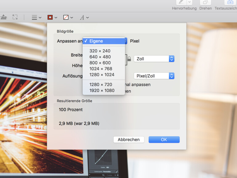 Wählen Sie die gewünschte Auflösung aus