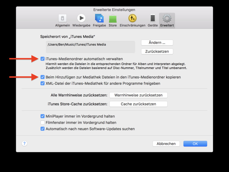 Zuerst müssen zwei Optionen in den Einstellungen aktiviert werden, ...