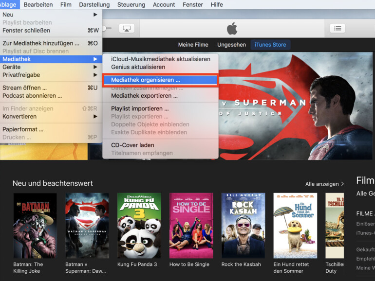 ... danach wird die iTunes-Mediathek organisiert