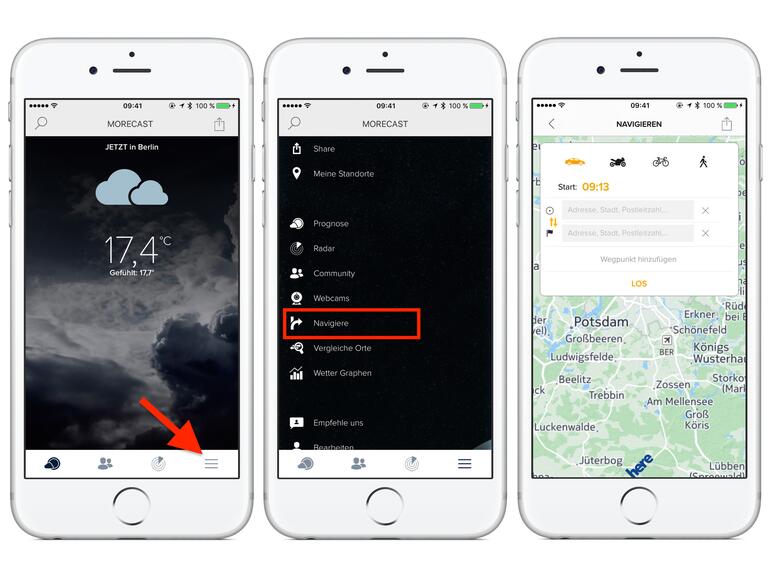 Eine echte Navigation bietet Morecast nicht