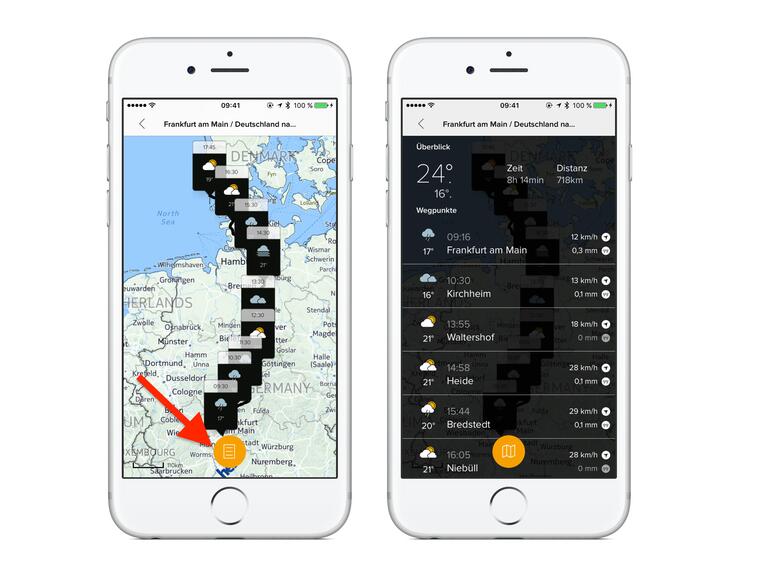 Das Wetter auf der Route immer im Blick