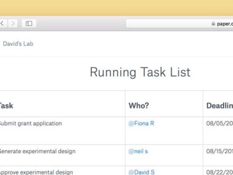 Dropbox Paper Tankliste