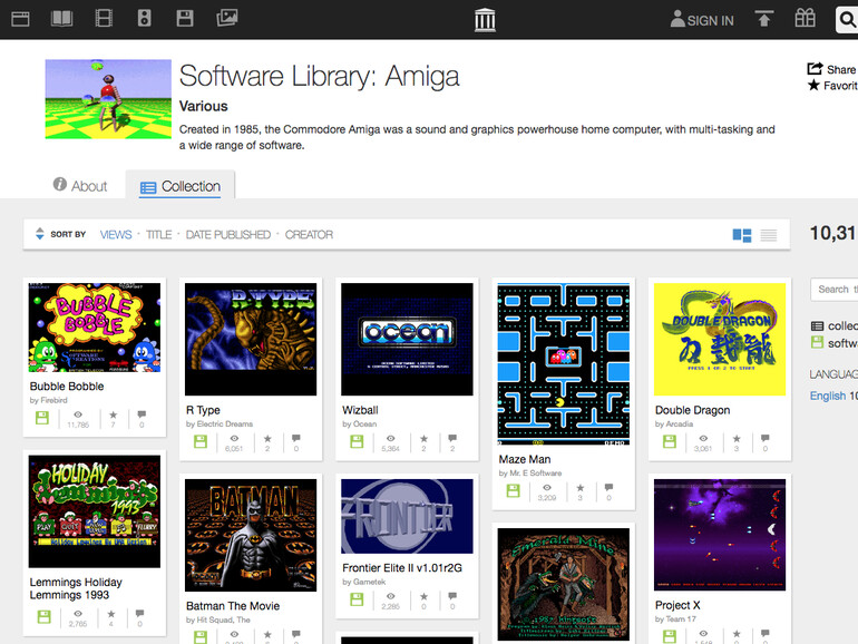 Screenshot zeigt Amiga-Spiele im Internet-Archiv