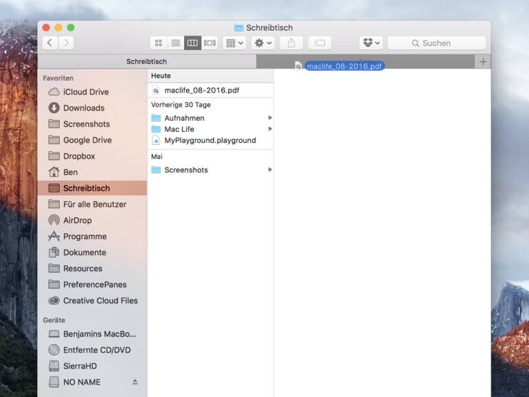Verschieben via Tabs