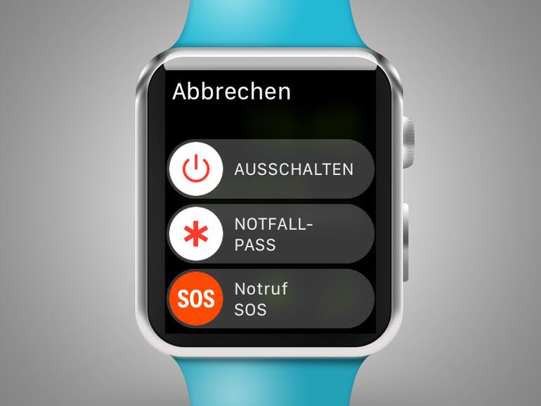 watchOS 3: Ausschalten-Menü mit Notfallpass und Notruf SOS