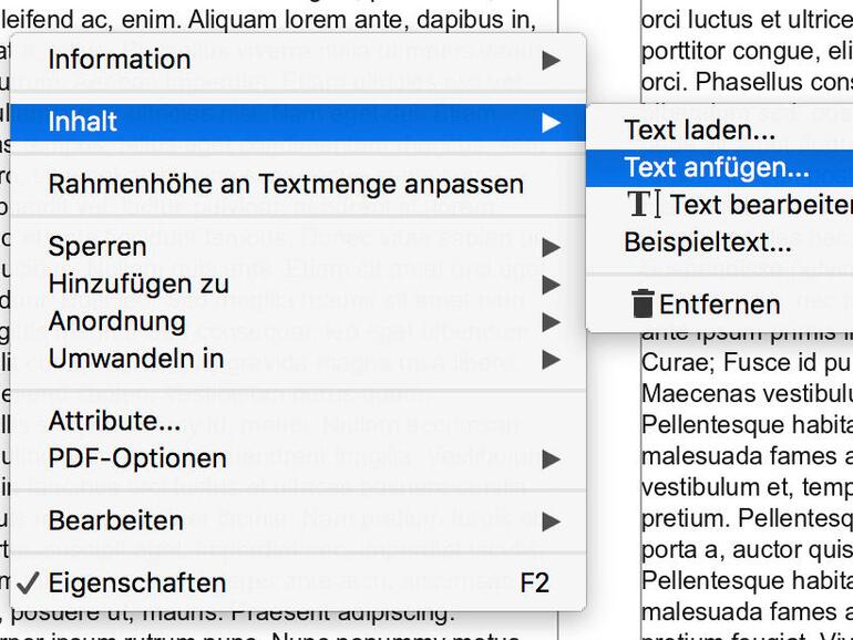 Das Kontextmenü der rechten Maustaste bietet verschiedene Funktionen zum Import von Texten. Unter anderem dürfen Sie auch einen Beispieltext erzeugen, um die Formatierung vorab zu testen.