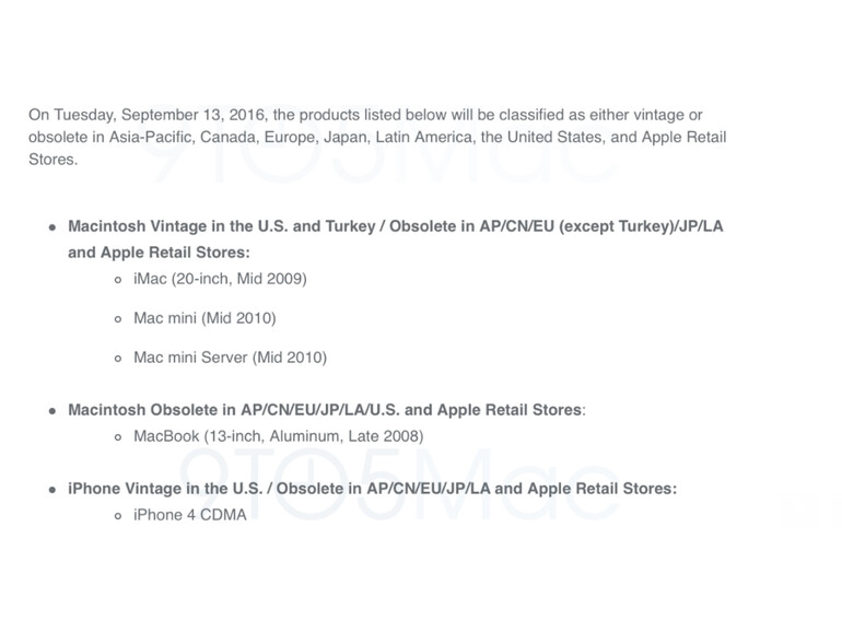 Internes Apple-Dokument verrät, welche Produkte aus dem Support fallen