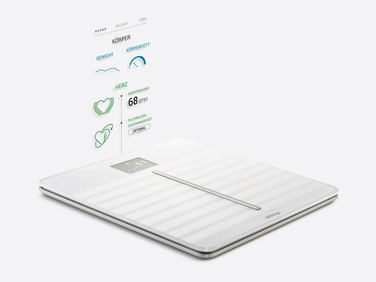 Links: Die „Health Mate“-App protokolliert die von der Body Cardio erhobenen Werte.