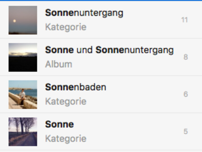 Autovervollständigung bei Fotos-Suche in macOS Sierra