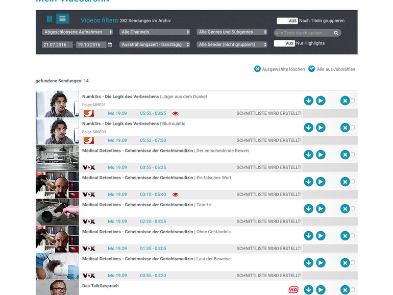 Das Videoarchiv in save.tv.
