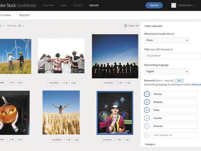 Als Kunde von Adobe Stock können Sie nicht nur Bilder und Videos anderer Künstler erwerben, sondern auch eigene Werke in die Datenbank laden. Dazu sind lediglich ein paar Angaben zu Art des Werks und dem Gezeigten anhand von Keywords, die in verschiedenen Sprachen eingegeben werden können, nötig.