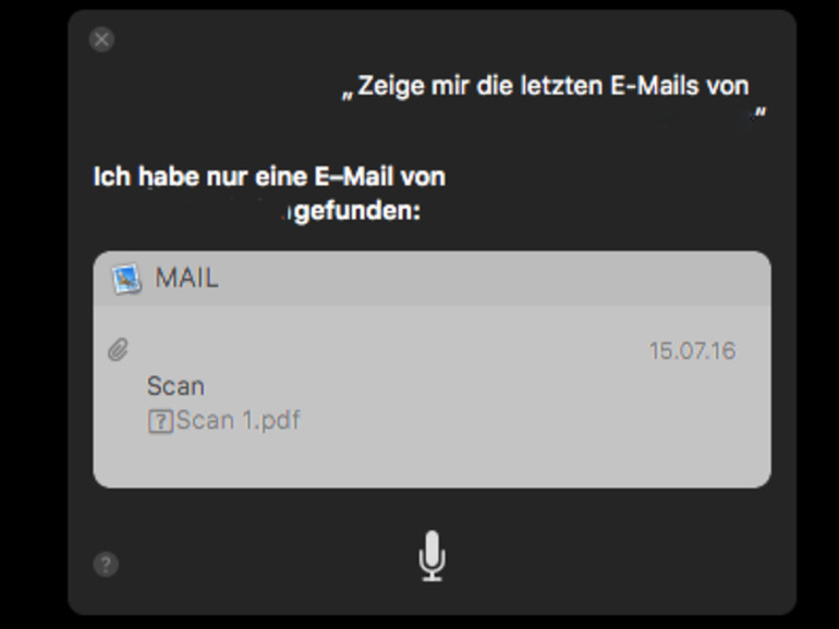 Siri zeigt die letzten E-Mails von X an.