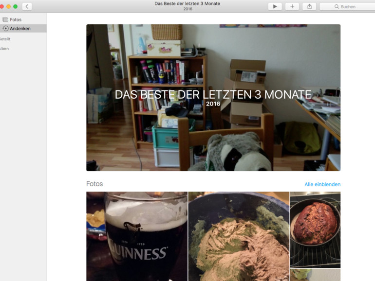 Automatisch generierte Andenken in Fotos-App