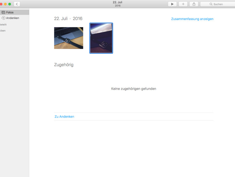 Fotos zu Andenken hinzufügen