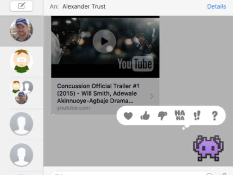 Längeres Klicken oder ein Force-Klick mit dem Magic Trackpad löst die „Tapback“-Auswahl aus
