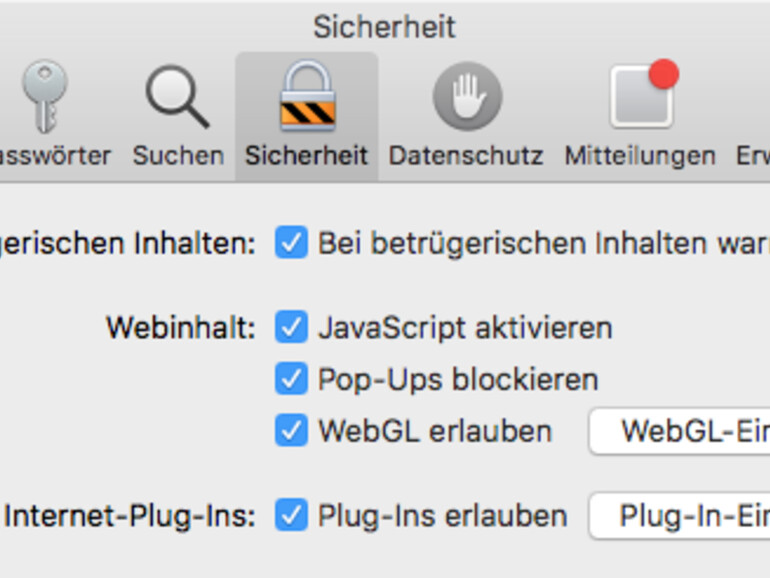 Safari 10: Einstellungen zur „Sicherheit“