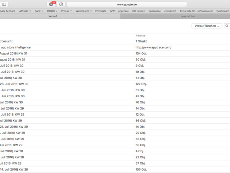 Verlauf in Safari 10