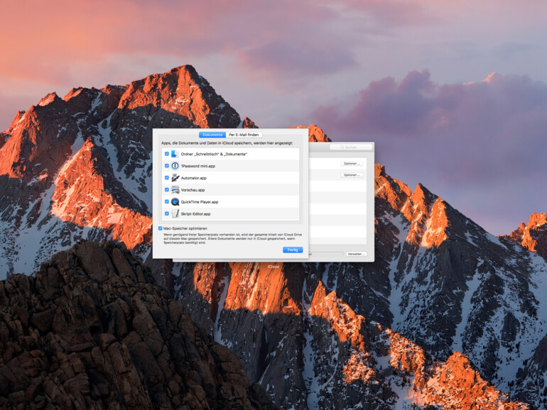 „iCloud Drive“-Optionen in iCloud-Systemeinstellungen