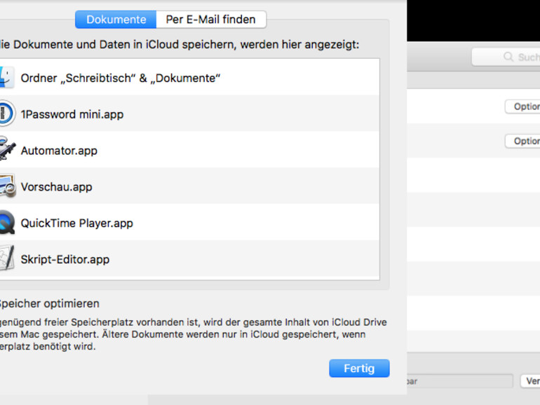 „iCloud Drive“-Optionen in iCloud-Systemeinstellungen