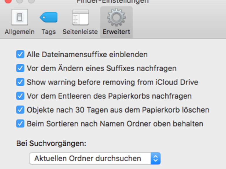 Finder-Einstellungen in macOS Sierra