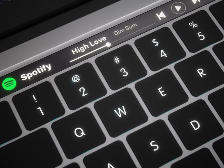 Rendergrafik von MacBook Pro mit OLED-Touchleiste