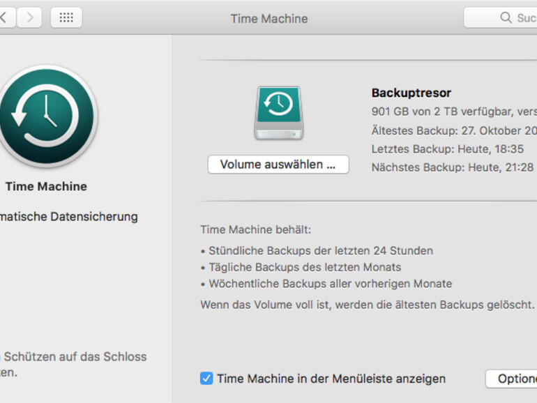 „Time Machine“-Einstellungendialog