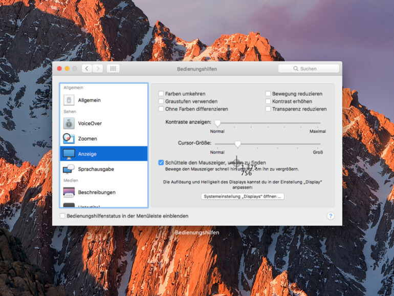 Bedienungshilfen in macOS Sierra einstellen