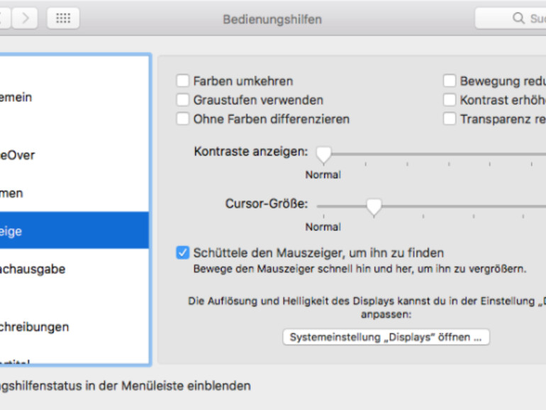 Systemeinstellungen zu Bedienungshilfen in macOS Sierra