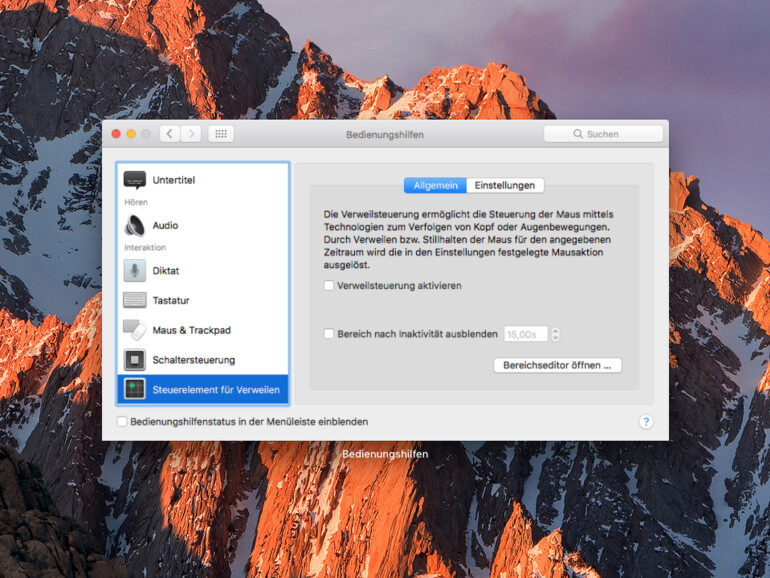 Bedienungshilfen in macOS Sierra einstellen
