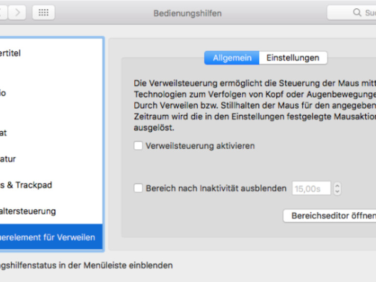 Systemeinstellungen > Bedienungshilfen